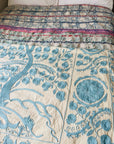 Hand Embroidered Cotton Sozani Panel - Pale Blue