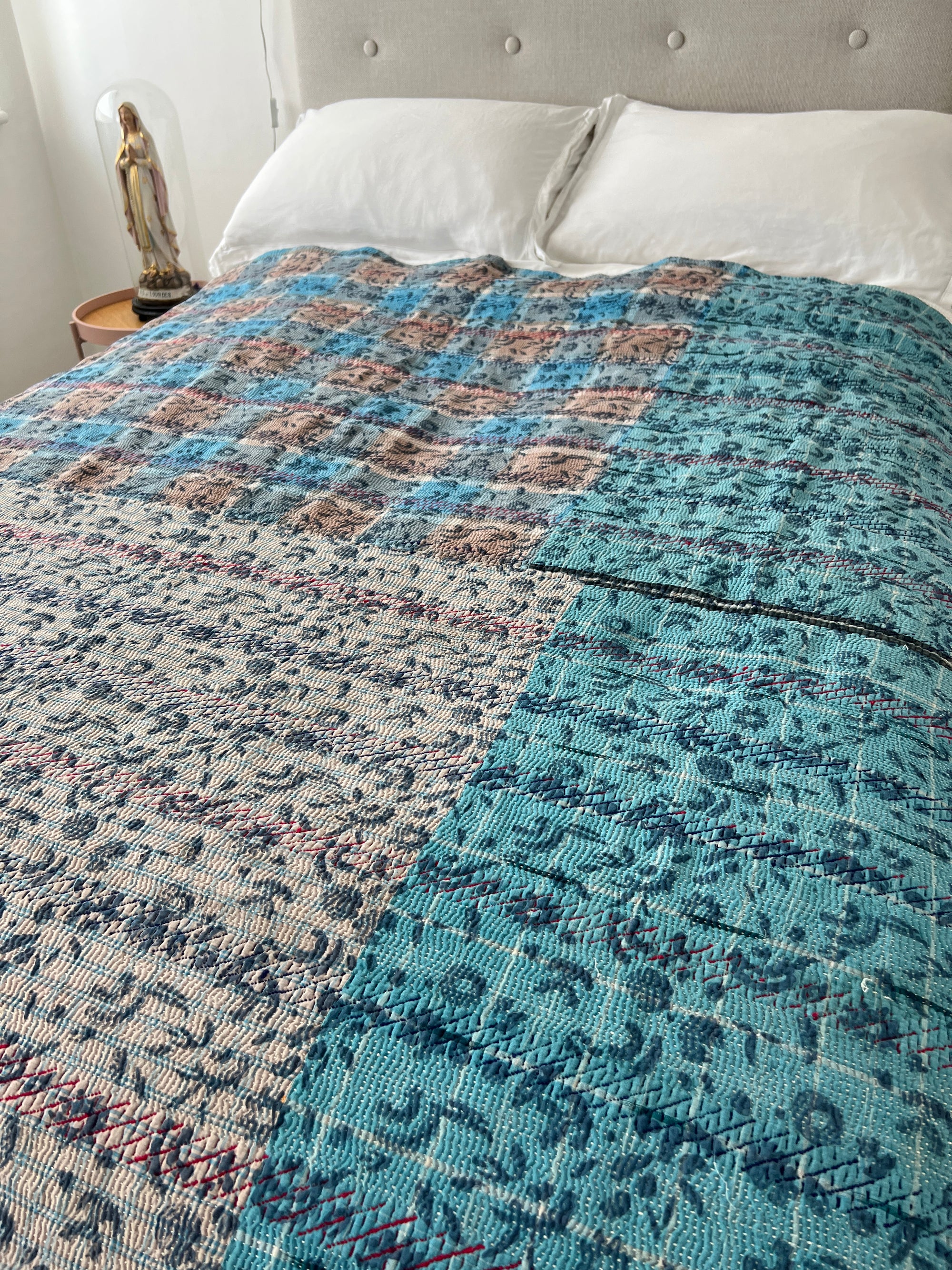 Hand Stitched and Hand Block Printed Kantha Throw - Bold Stripe