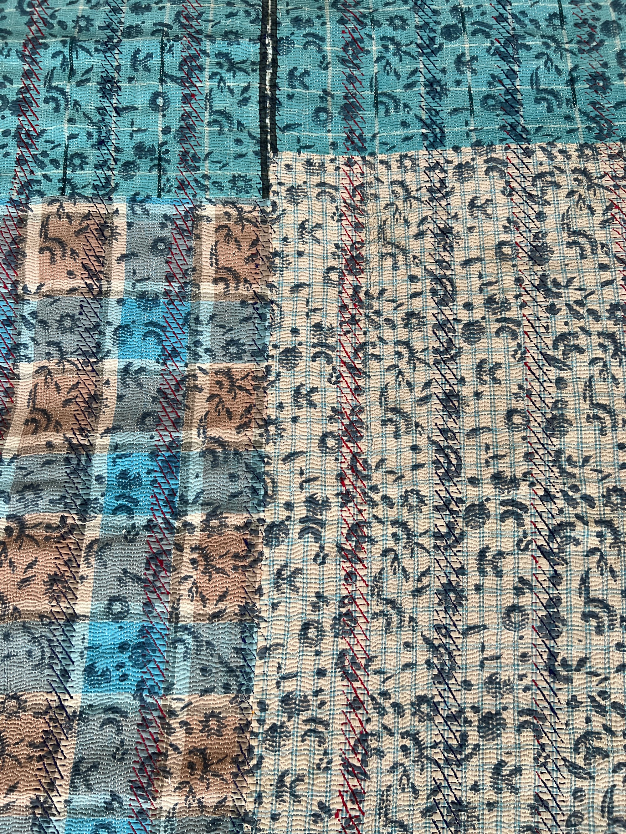 Hand Stitched and Hand Block Printed Kantha Throw - Bold Stripe