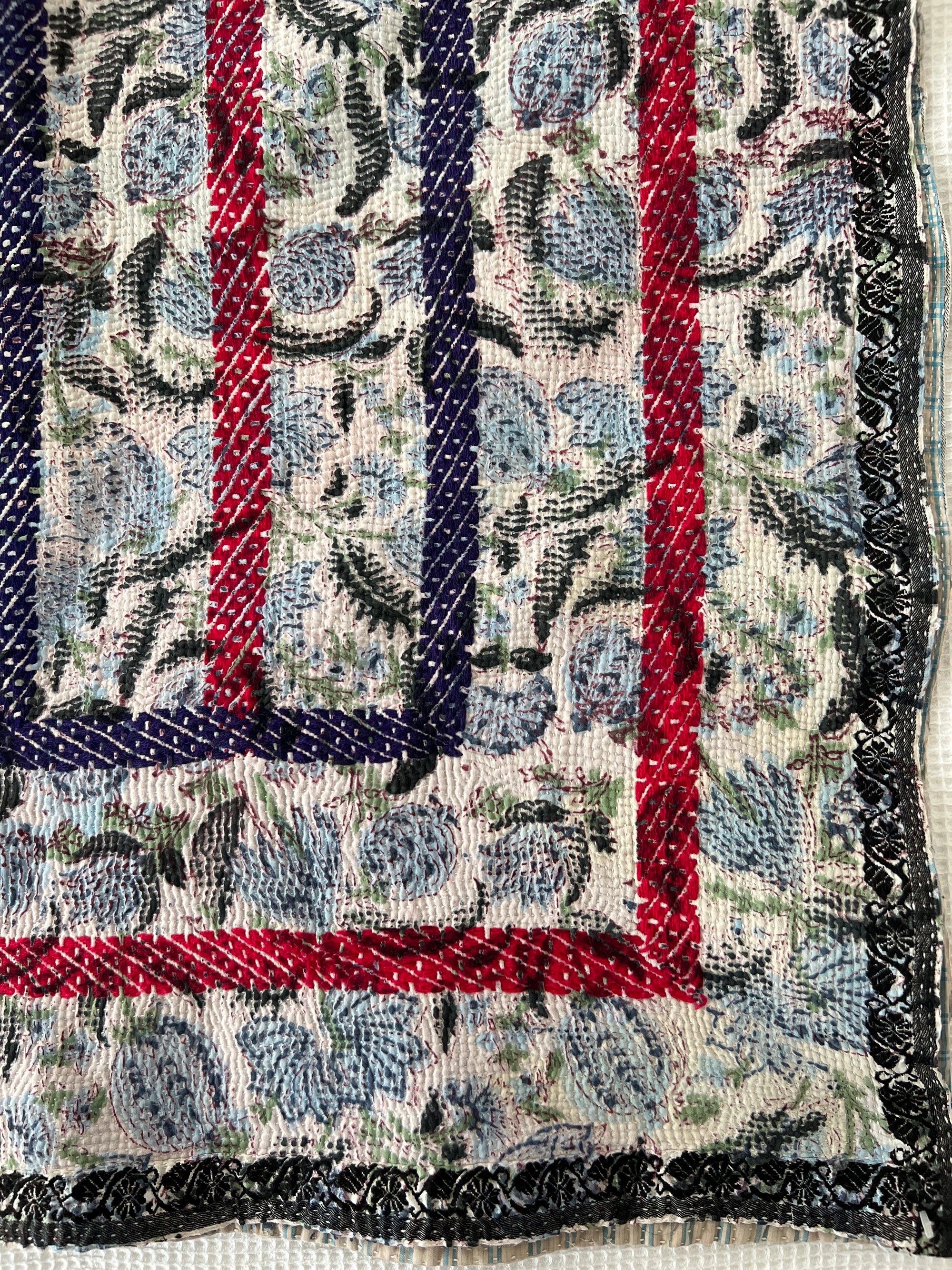 Hand Stitched and Hand Block Printed Kantha Throw - Bold Stripe