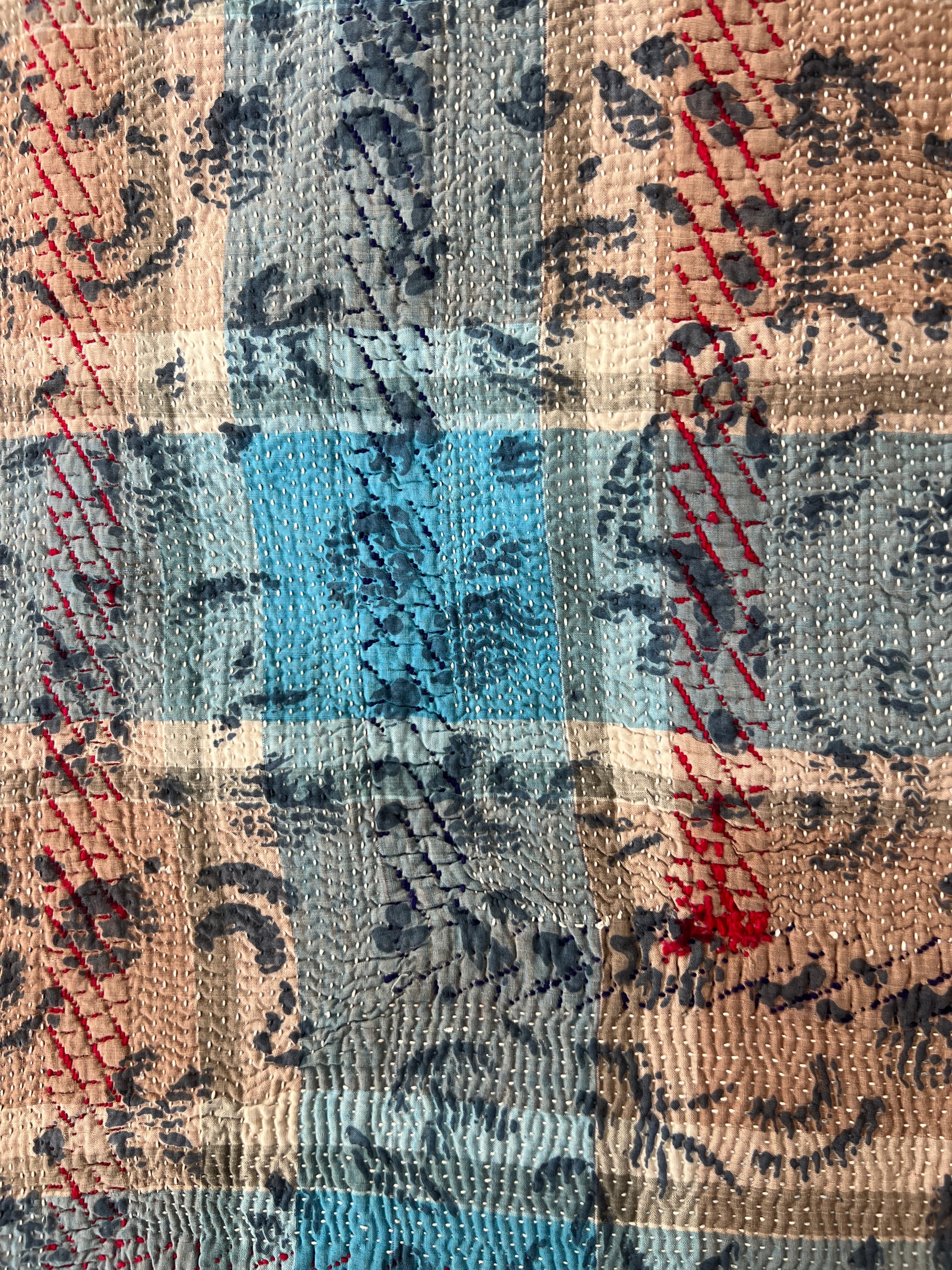 Hand Stitched and Hand Block Printed Kantha Throw - Bold Stripe