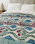 Hand Block Printed Kantha Throw - Floral Stripe
