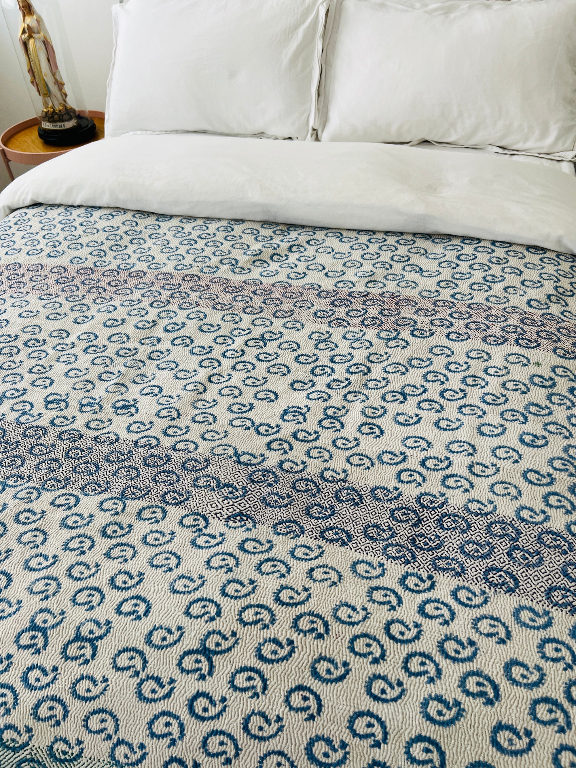 Hand Block Printed Kantha Throw - Floral Stripe