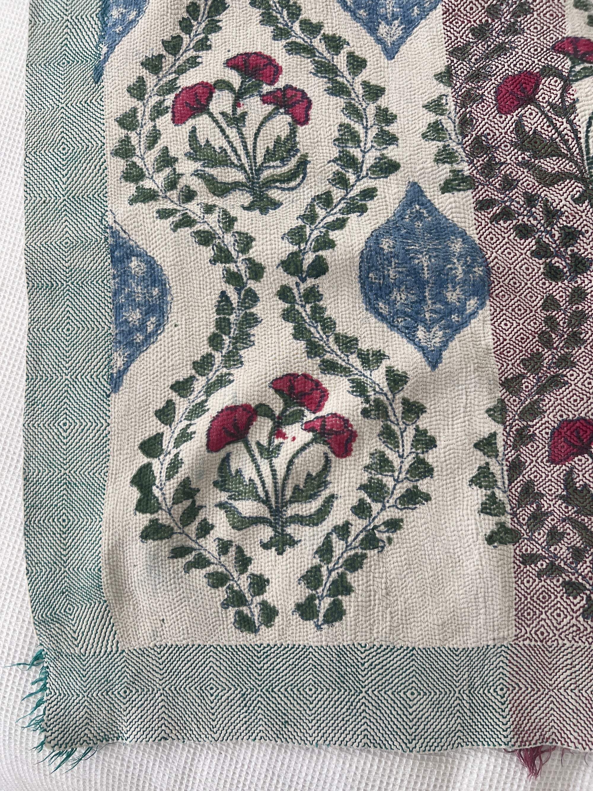 Hand Block Printed Kantha Throw - Floral Stripe