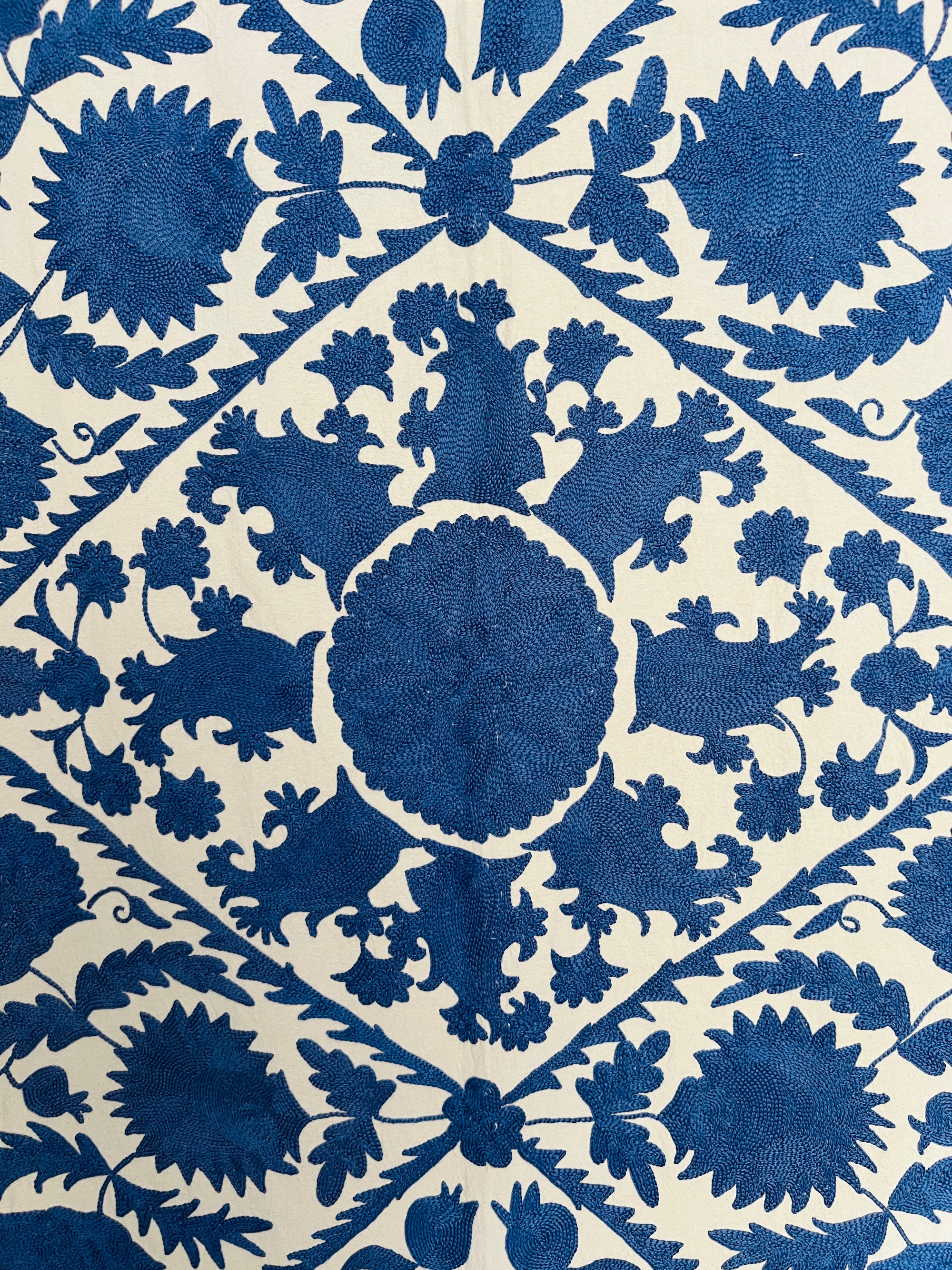Hand Embroidered Cotton Sozani Panel - Deep Blue