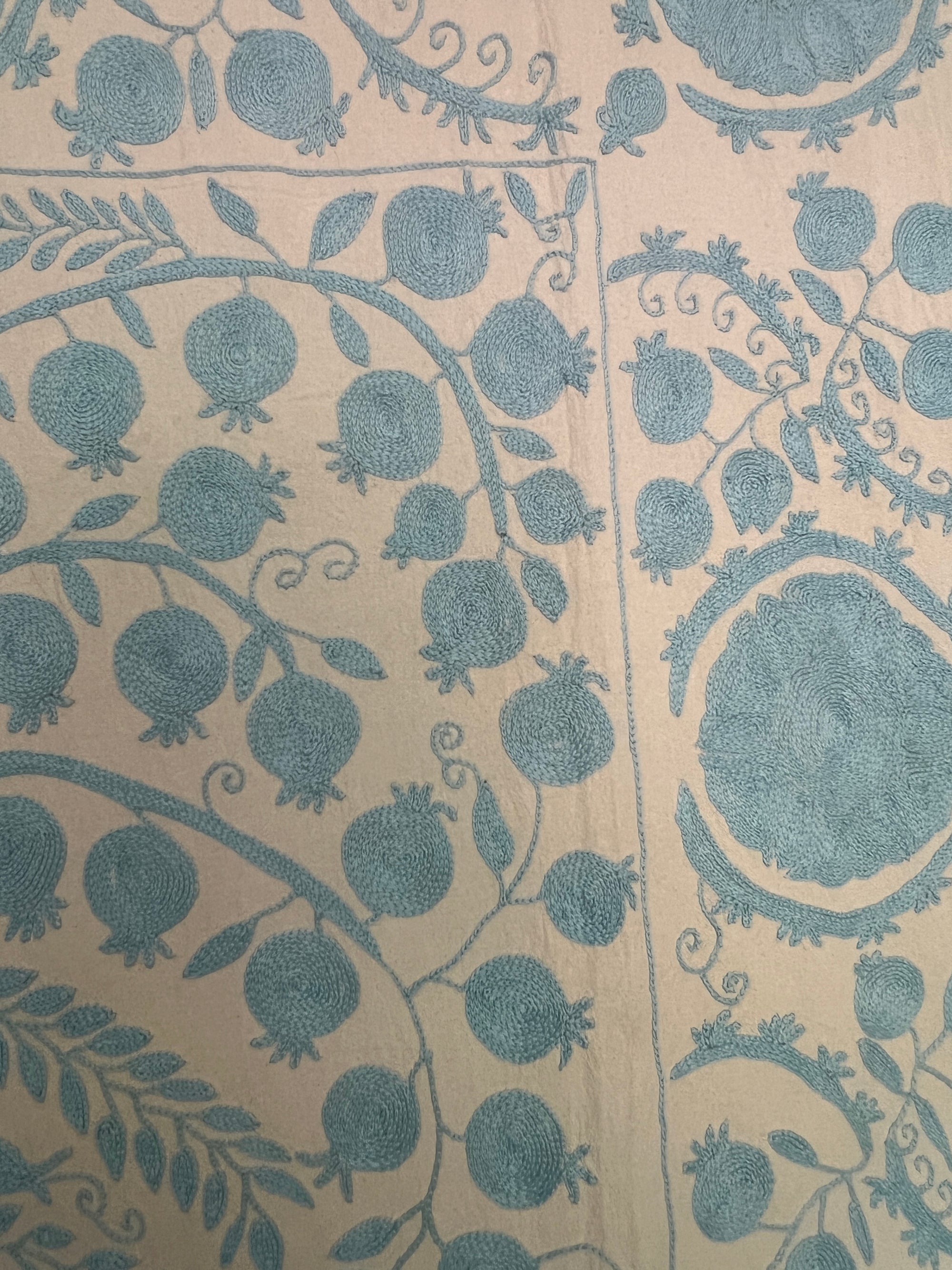 Hand Embroidered Cotton Sozani Panel - Pale Blue