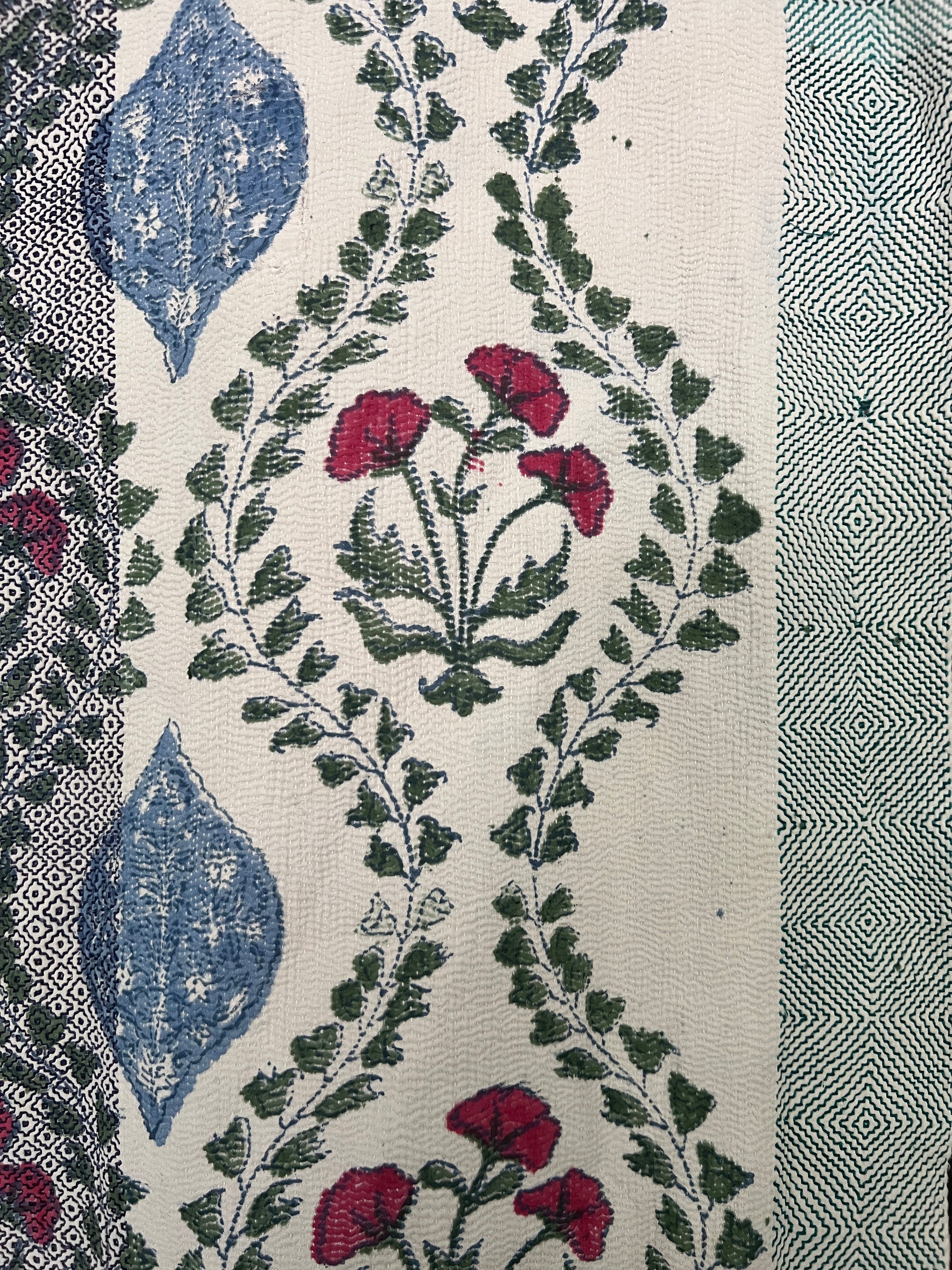 Hand Block Printed Kantha Throw - Floral Stripe