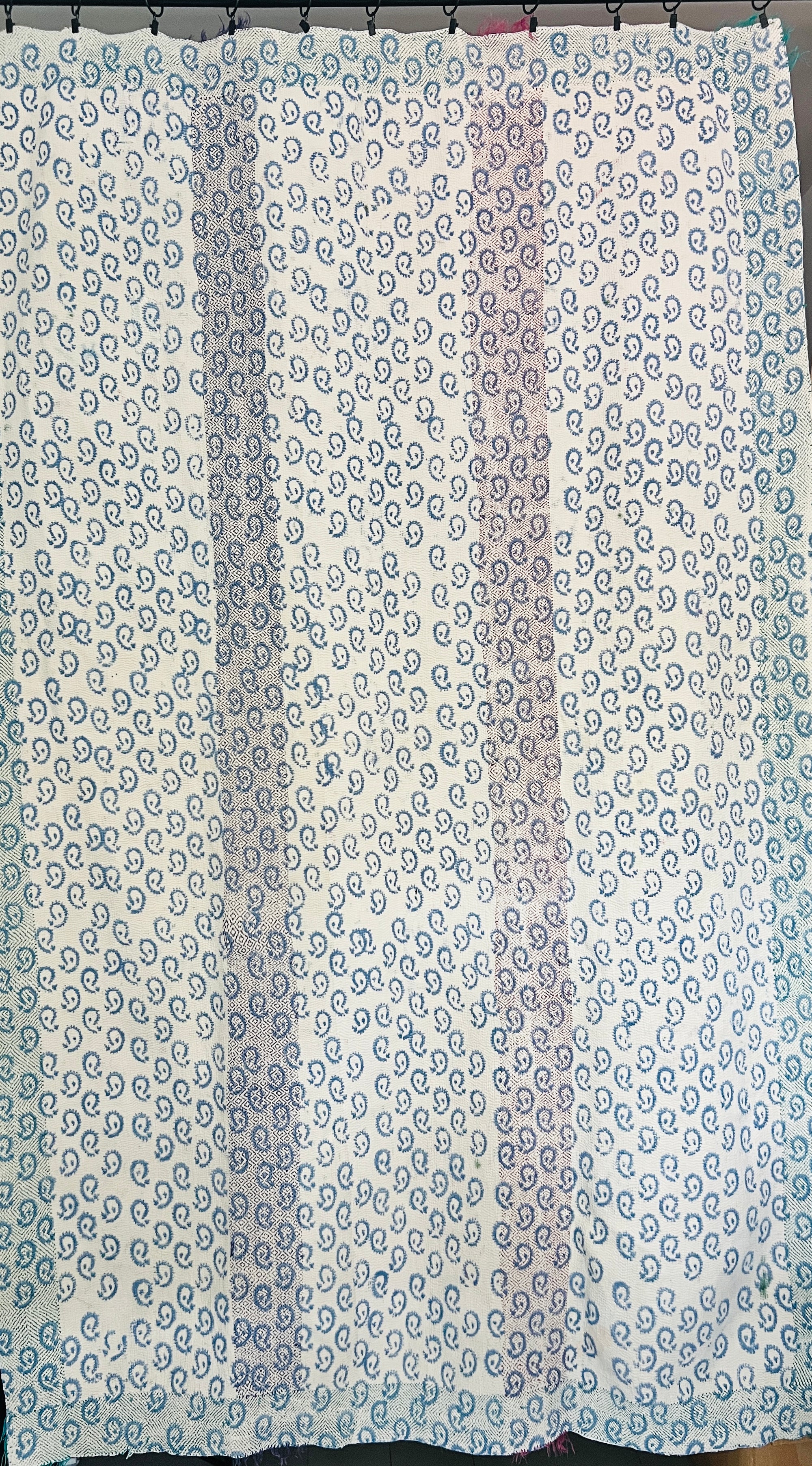 Hand Block Printed Kantha Throw - Floral Stripe