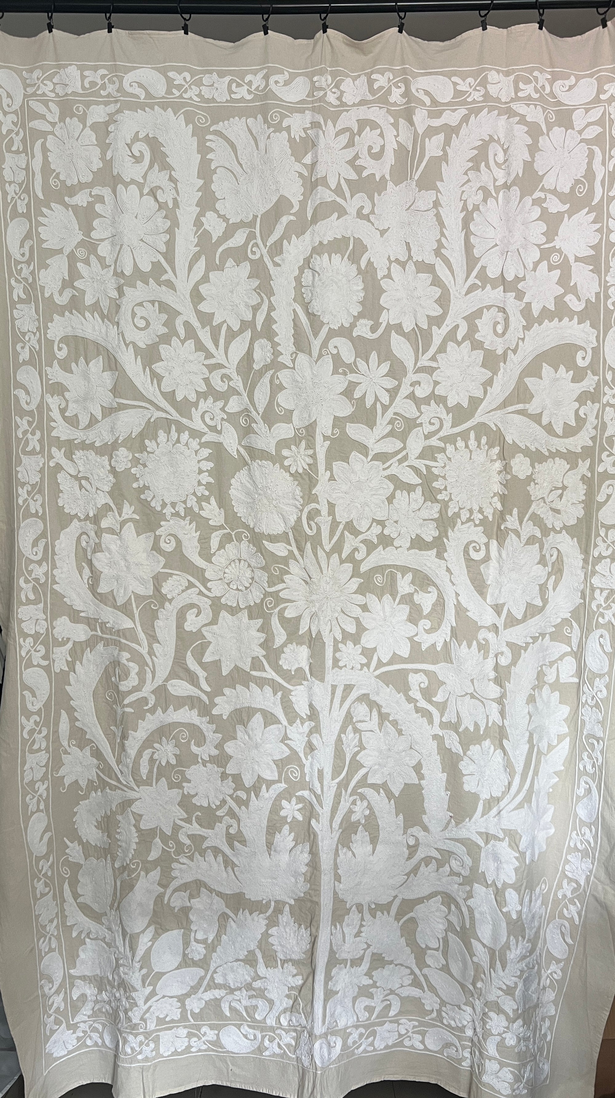 Hand Embroidered Cotton Sozani Panel - White