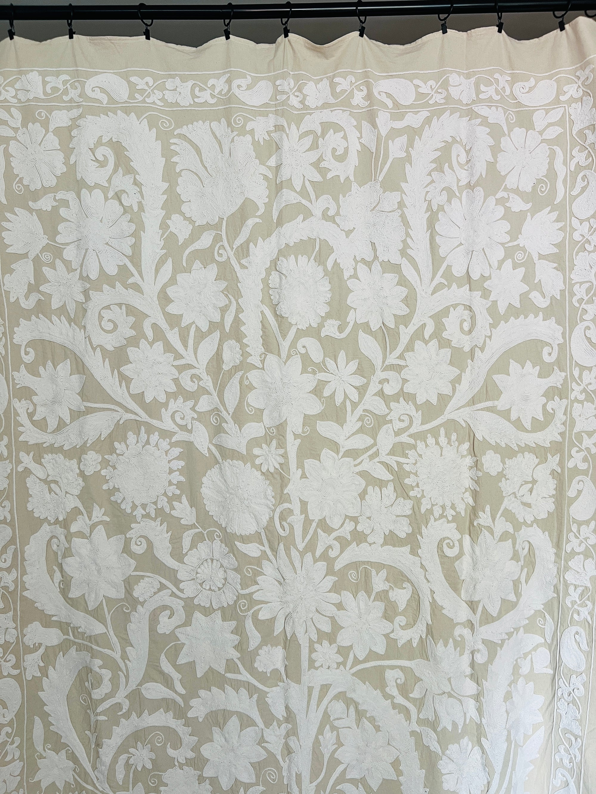 Hand Embroidered Cotton Sozani Panel - White