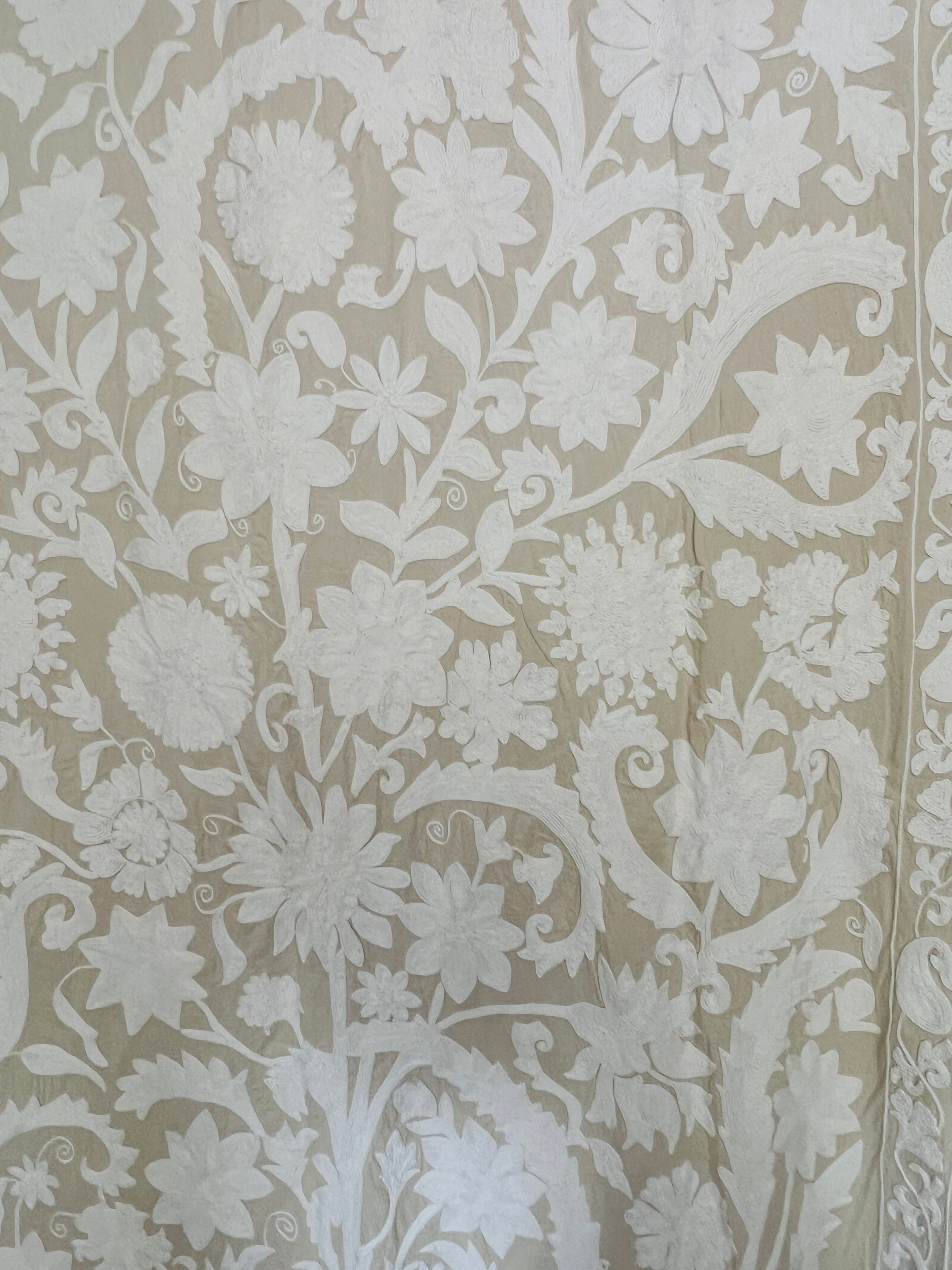 Hand Embroidered Cotton Sozani Panel - White