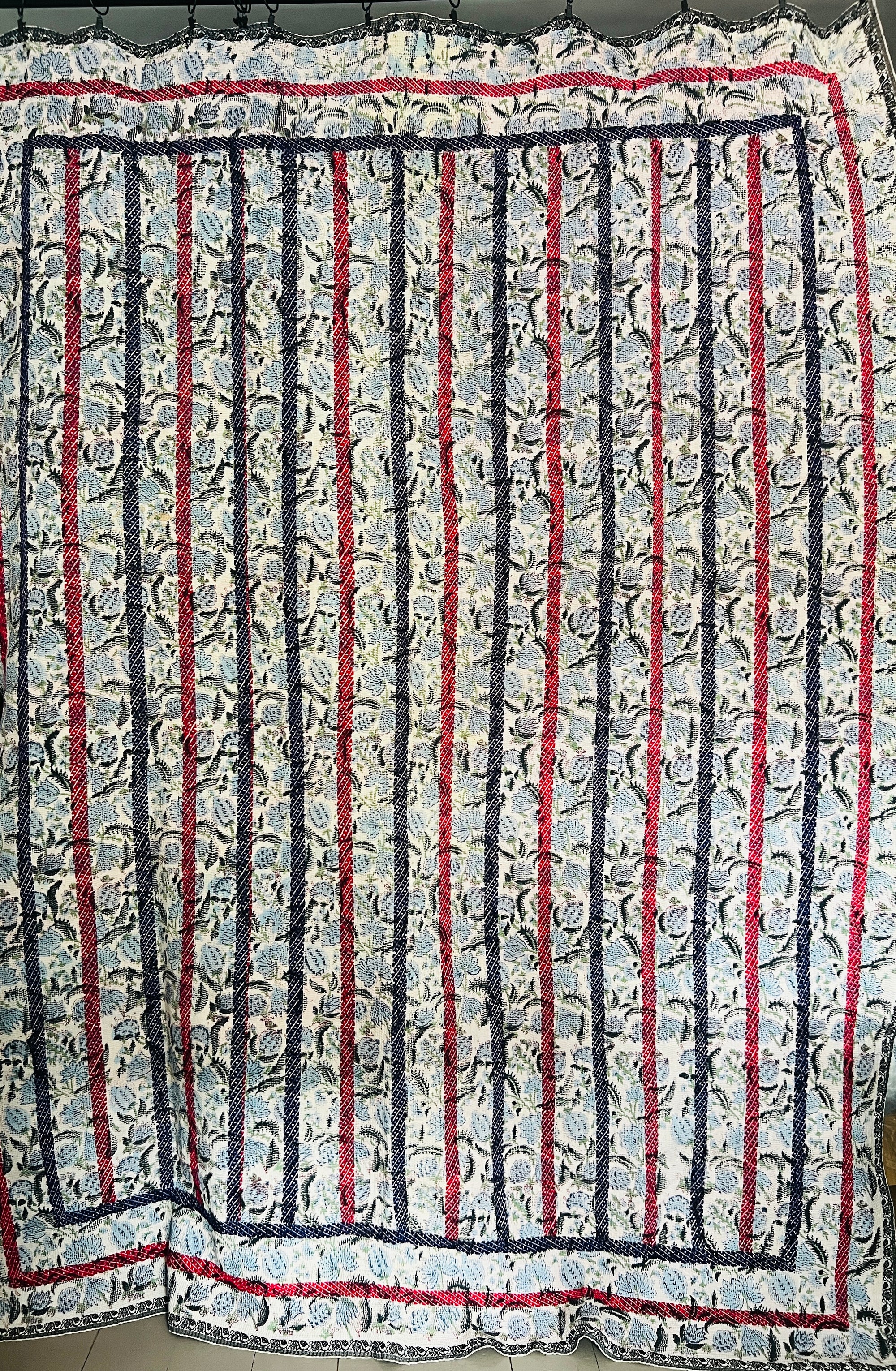 Hand Stitched and Hand Block Printed Kantha Throw - Bold Stripe