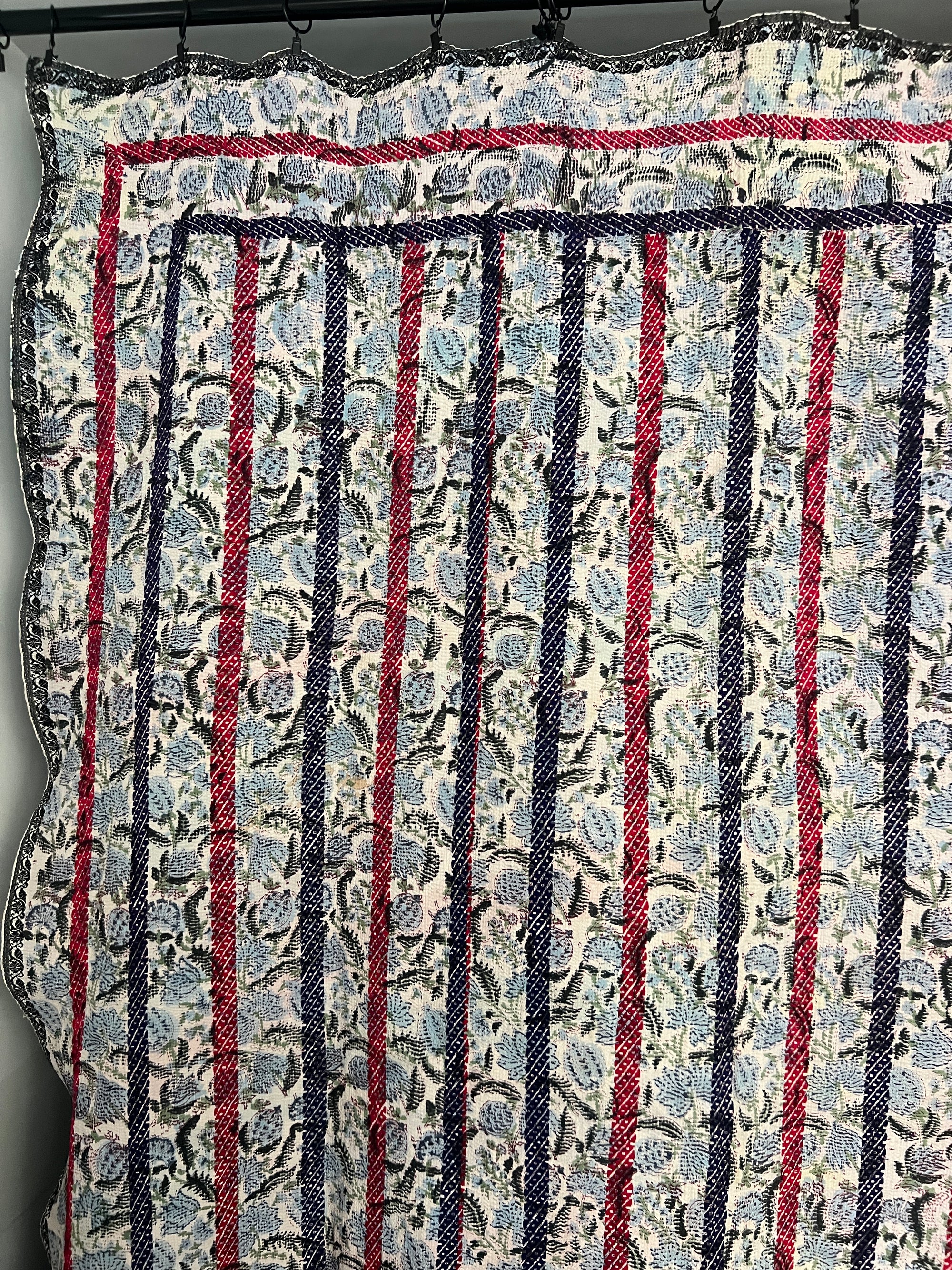 Hand Stitched and Hand Block Printed Kantha Throw - Bold Stripe