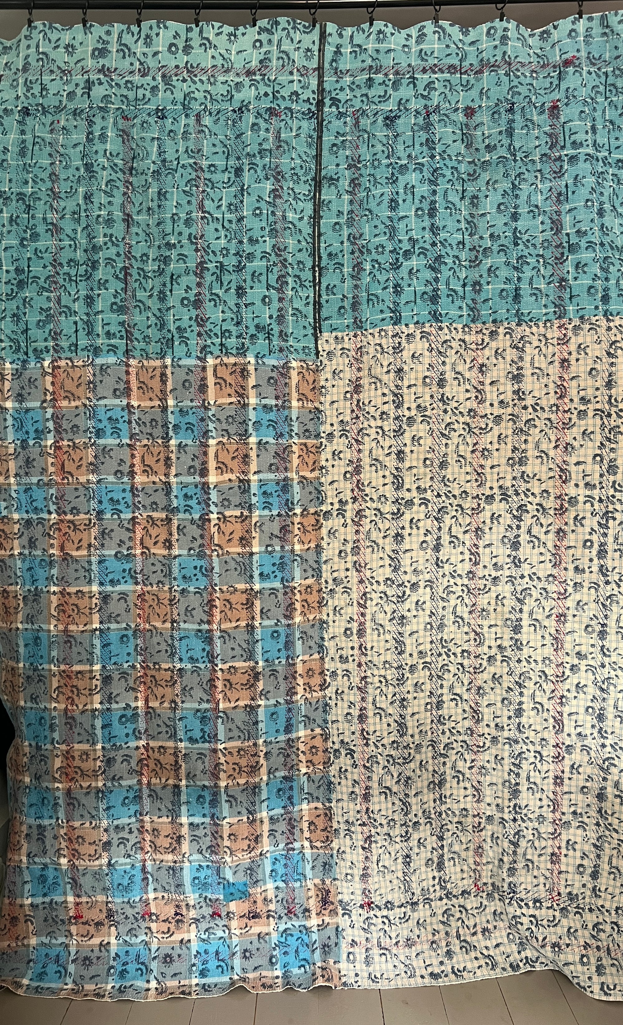 Hand Stitched and Hand Block Printed Kantha Throw - Bold Stripe
