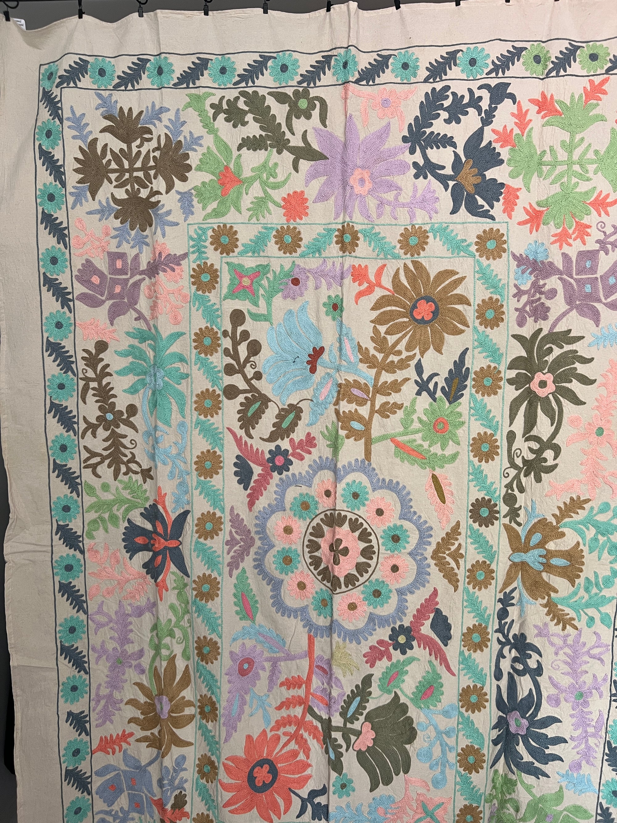 Hand Embroidered Cotton Sozani Panel - Pastels