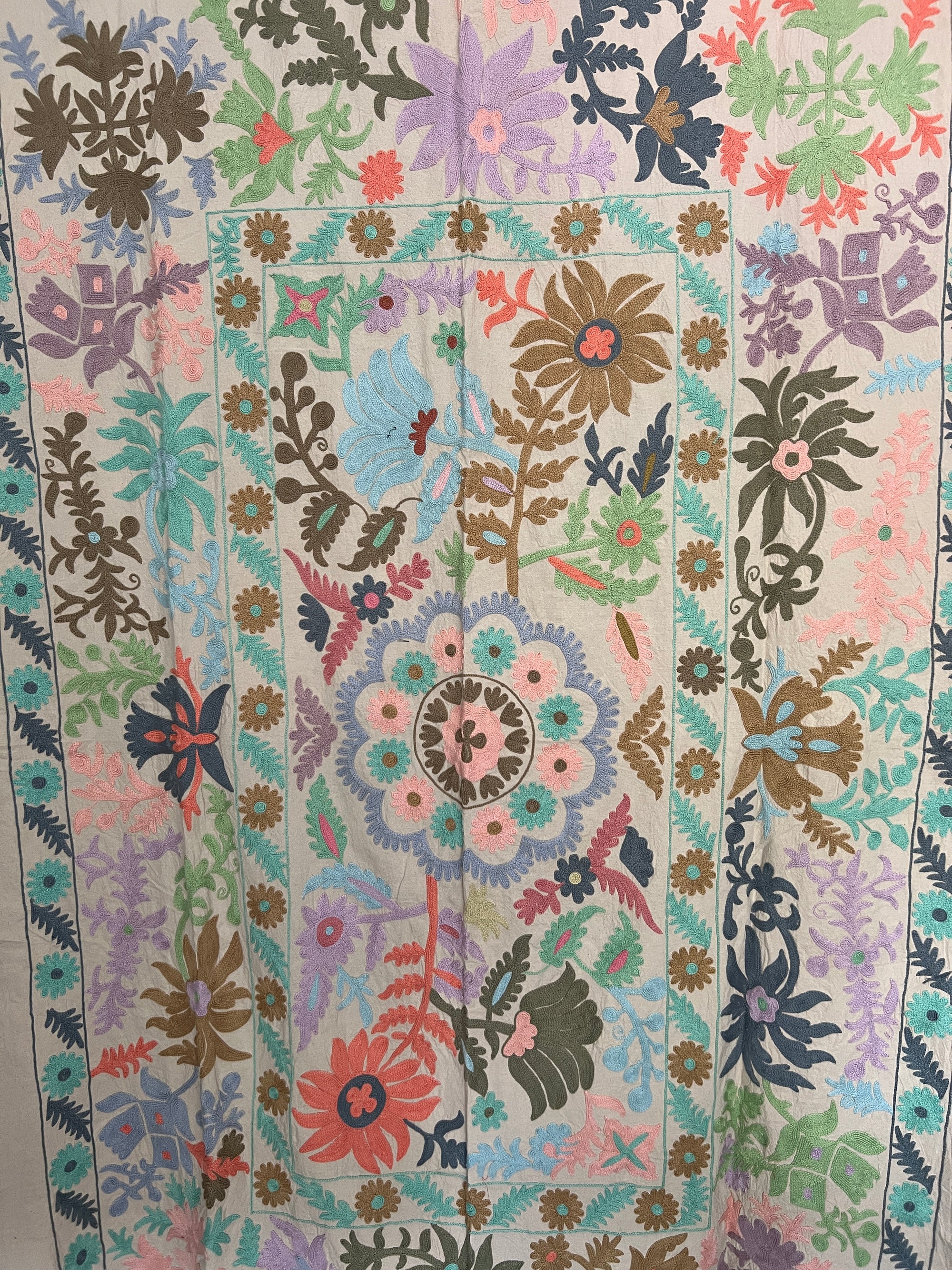 Hand Embroidered Cotton Sozani Panel - Pastels