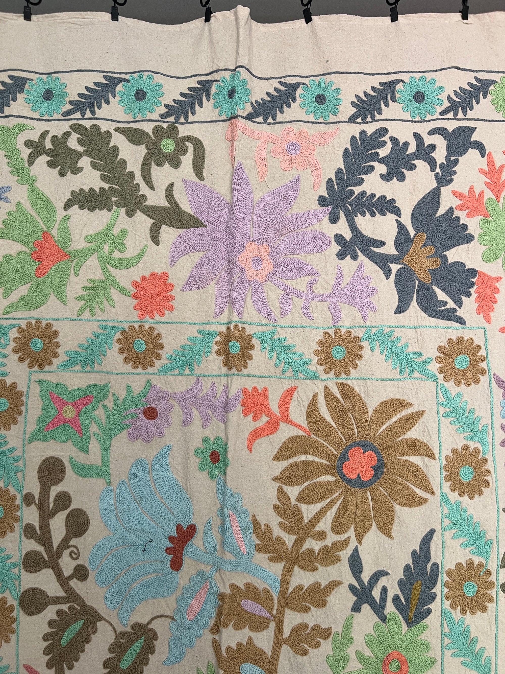 Hand Embroidered Cotton Sozani Panel - Pastels