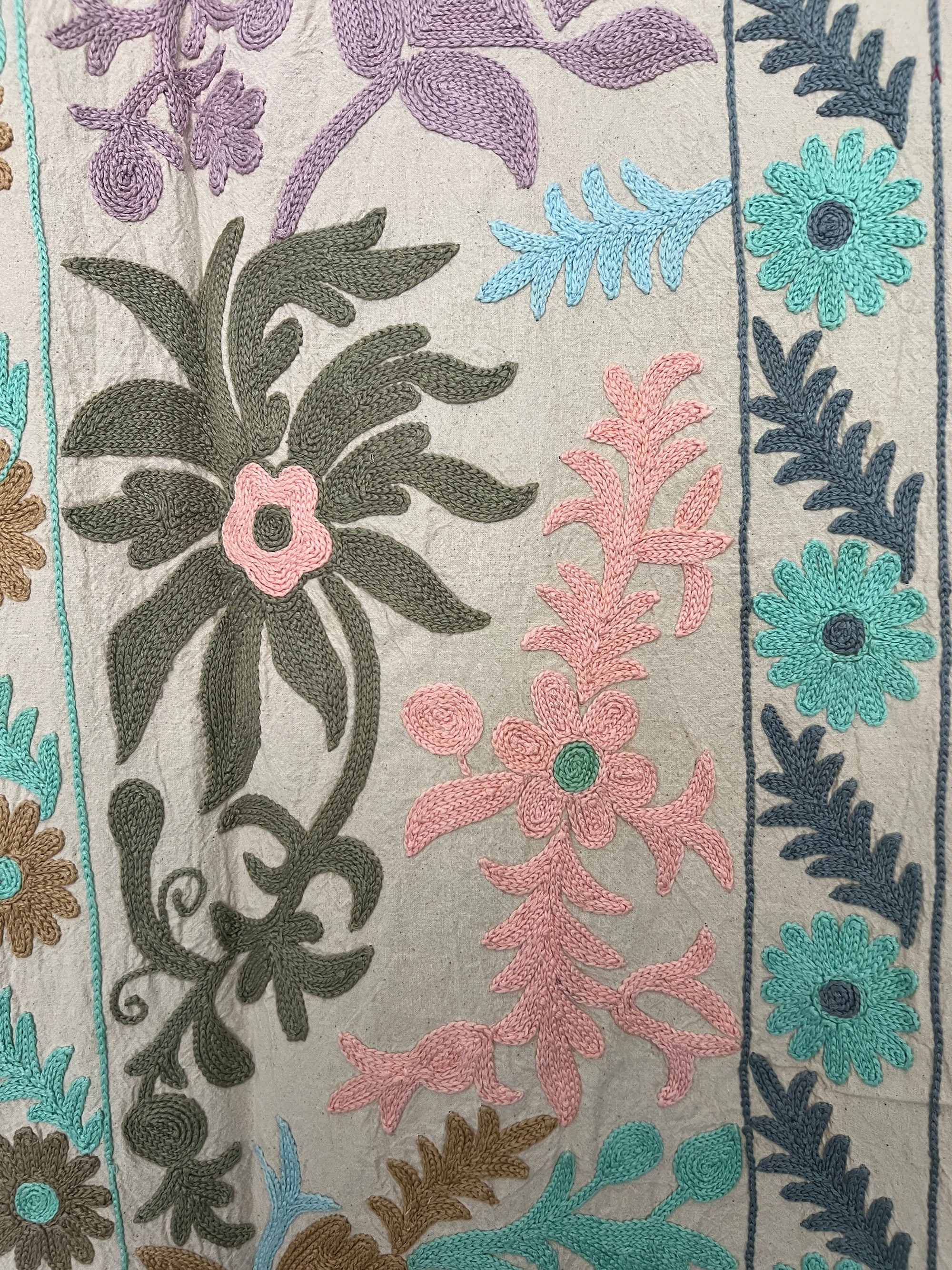 Hand Embroidered Cotton Sozani Panel - Pastels