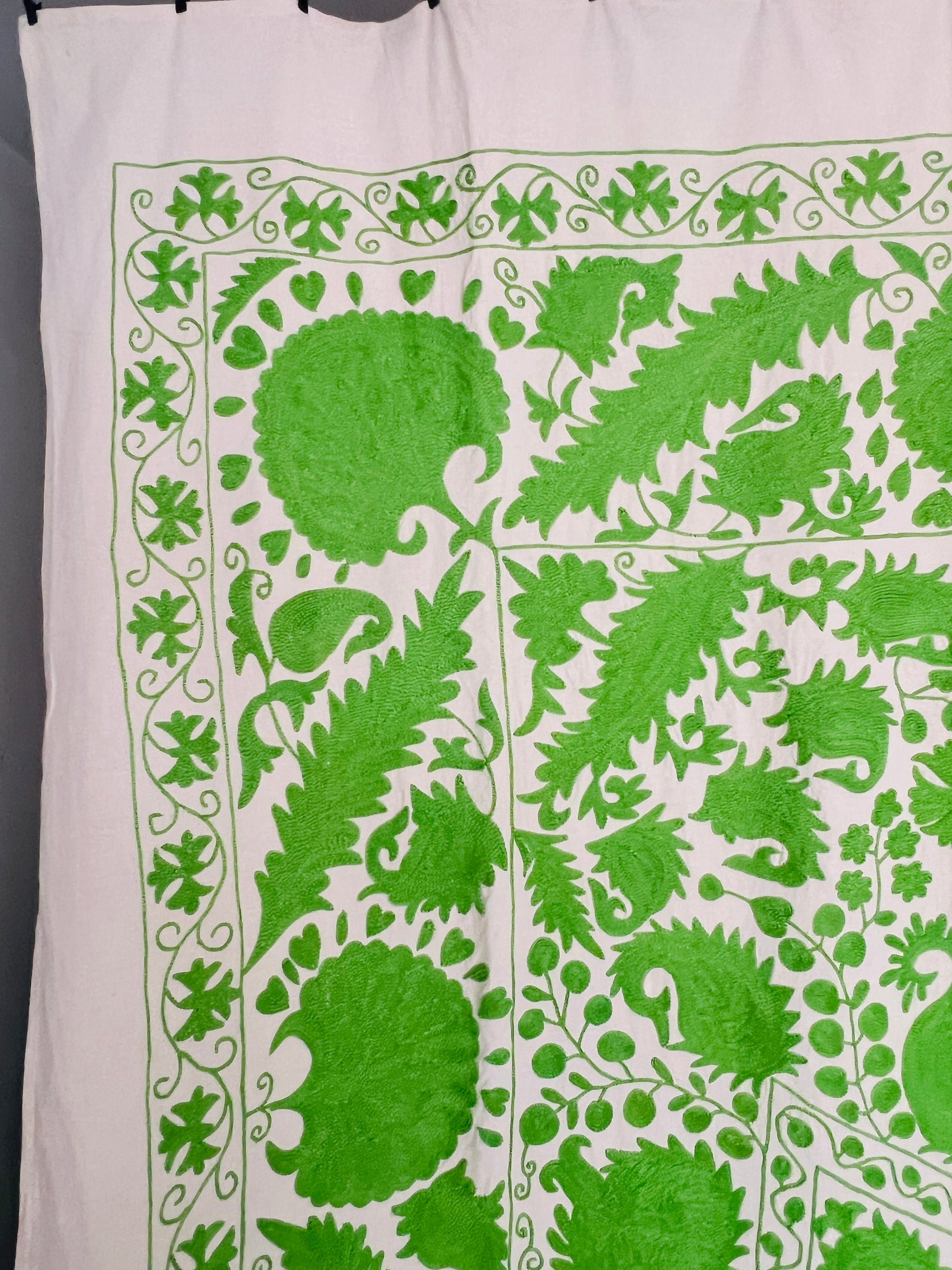 Hand Embroidered Cotton Sozani Panel - Pea Green
