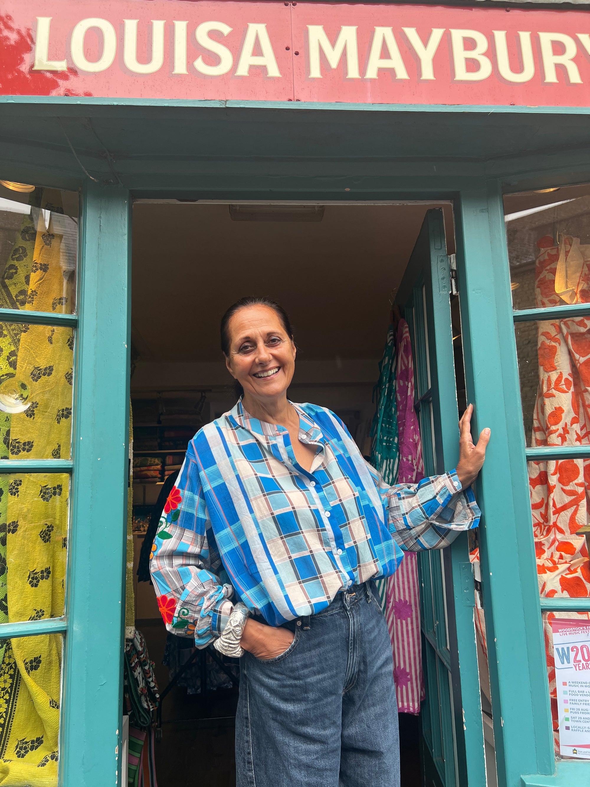Embroidered Blouse - Blue Check