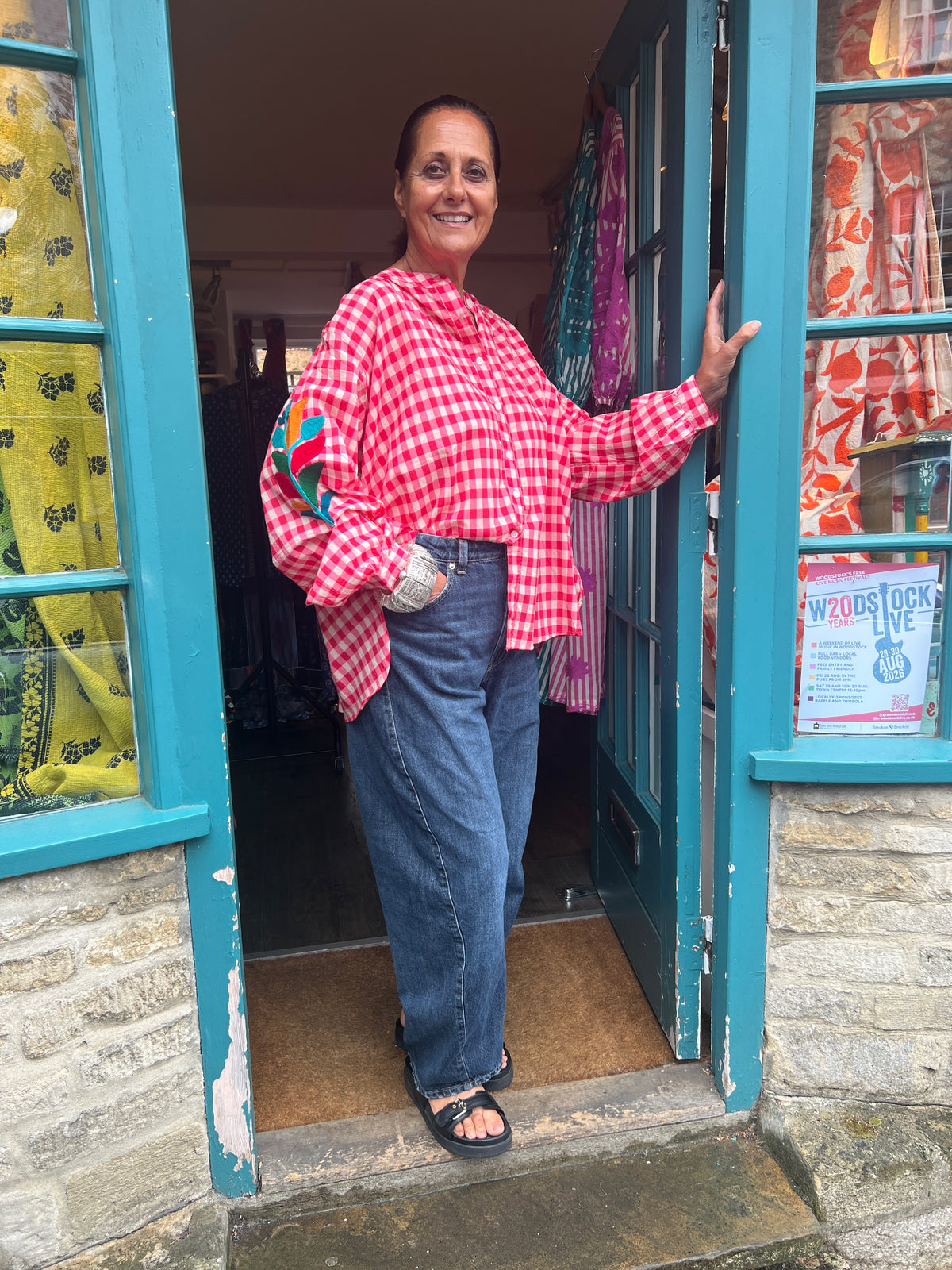 Embroidered Blouse - Red Check