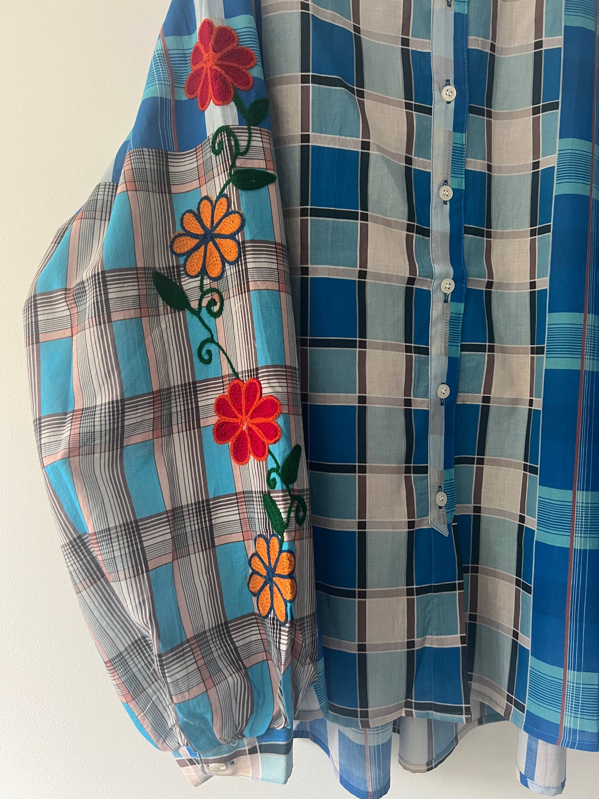Embroidered Blouse - Blue Check