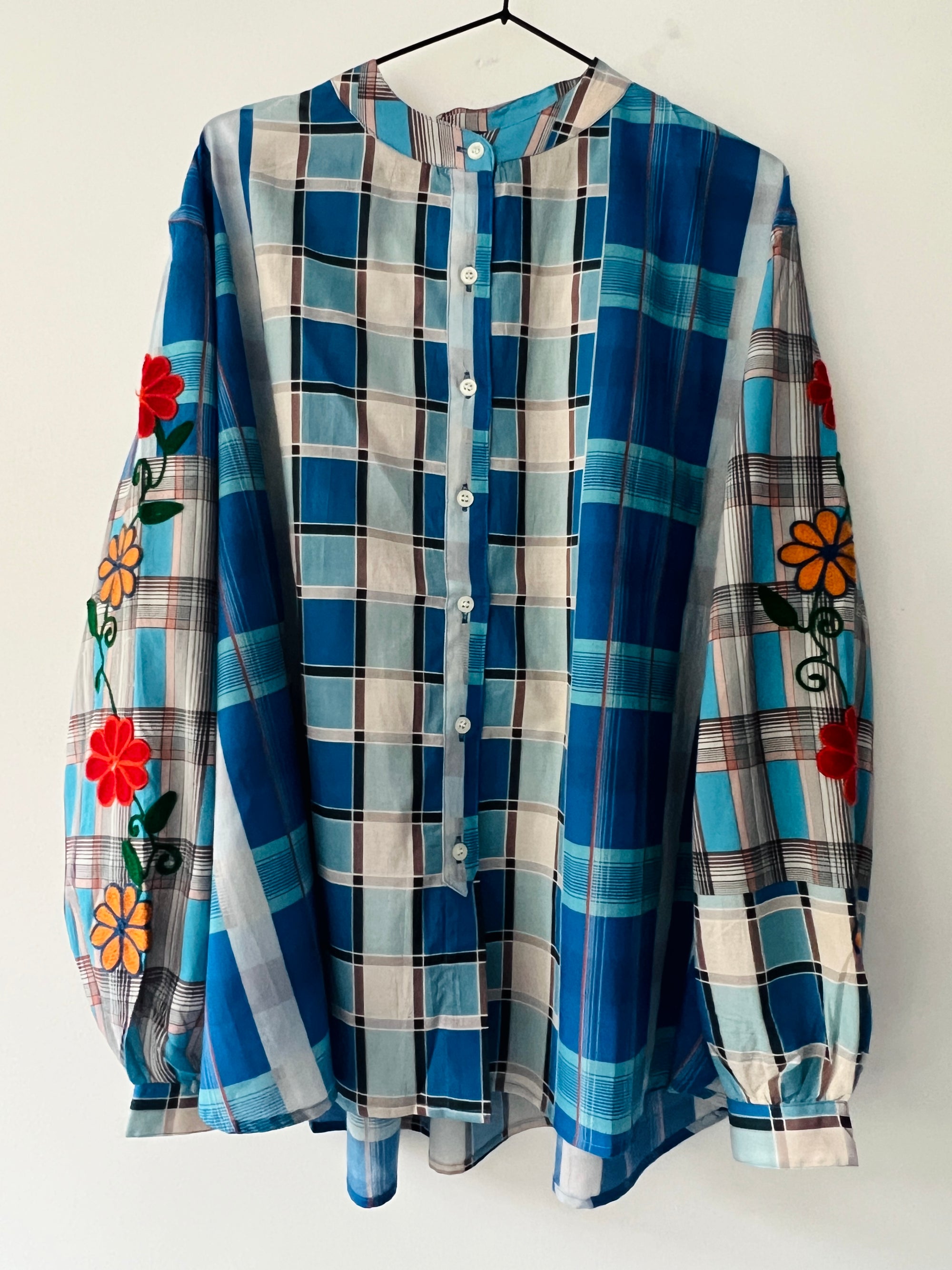 Embroidered Blouse - Blue Check