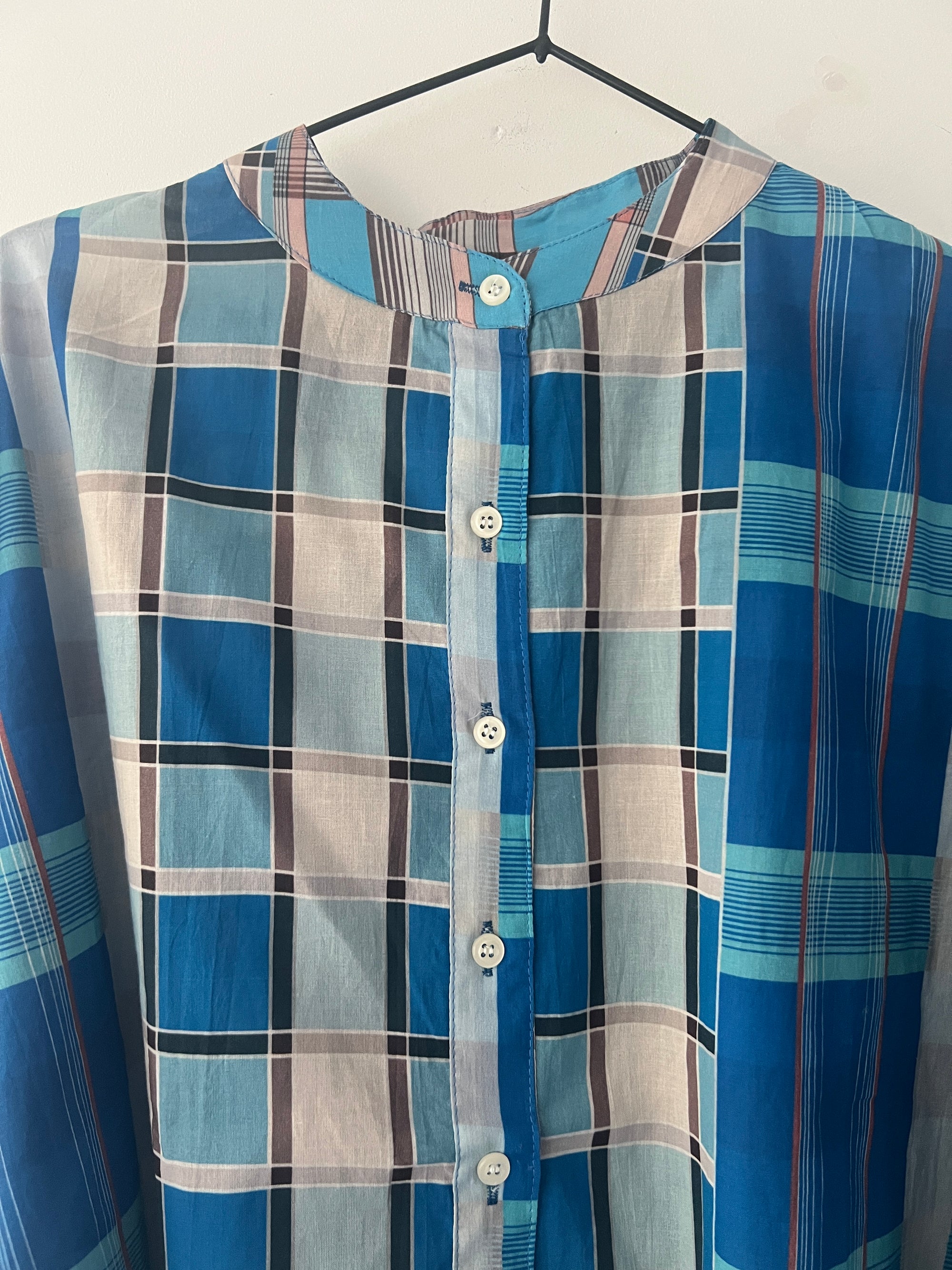 Embroidered Blouse - Blue Check