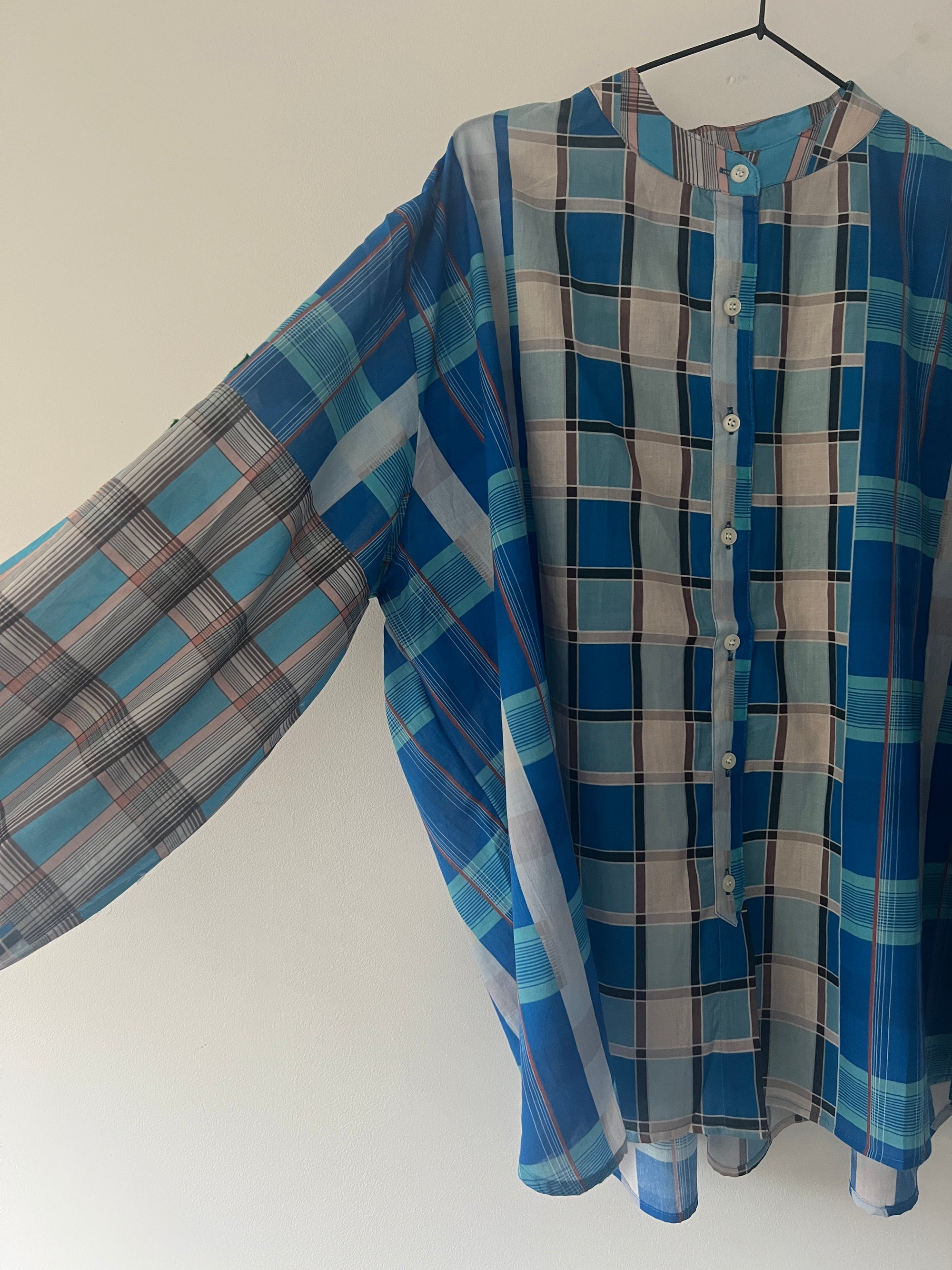 Embroidered Blouse - Blue Check
