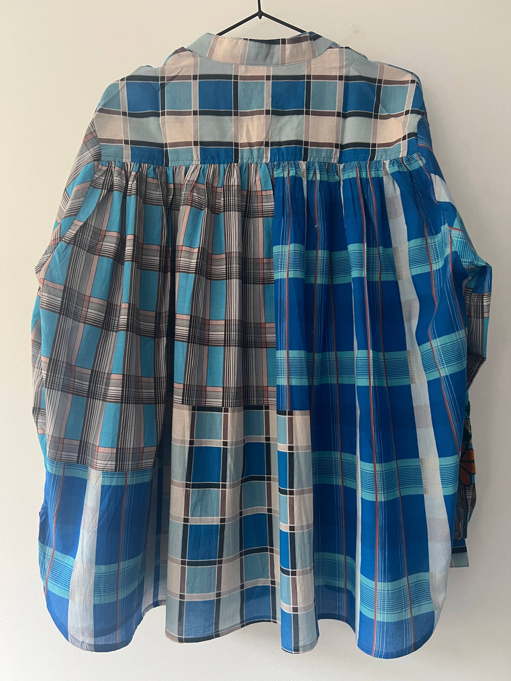 Embroidered Blouse - Blue Check