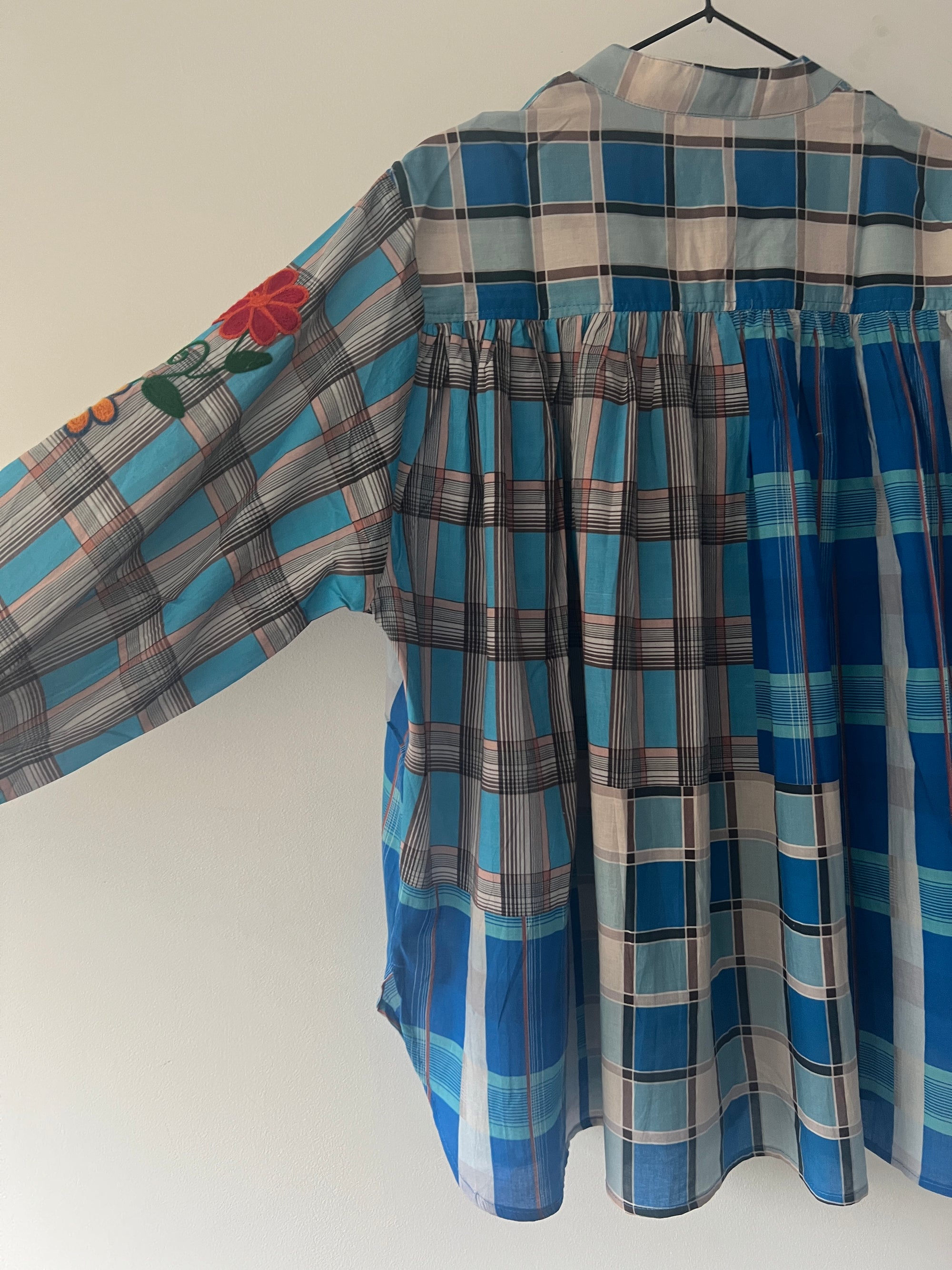 Embroidered Blouse - Blue Check