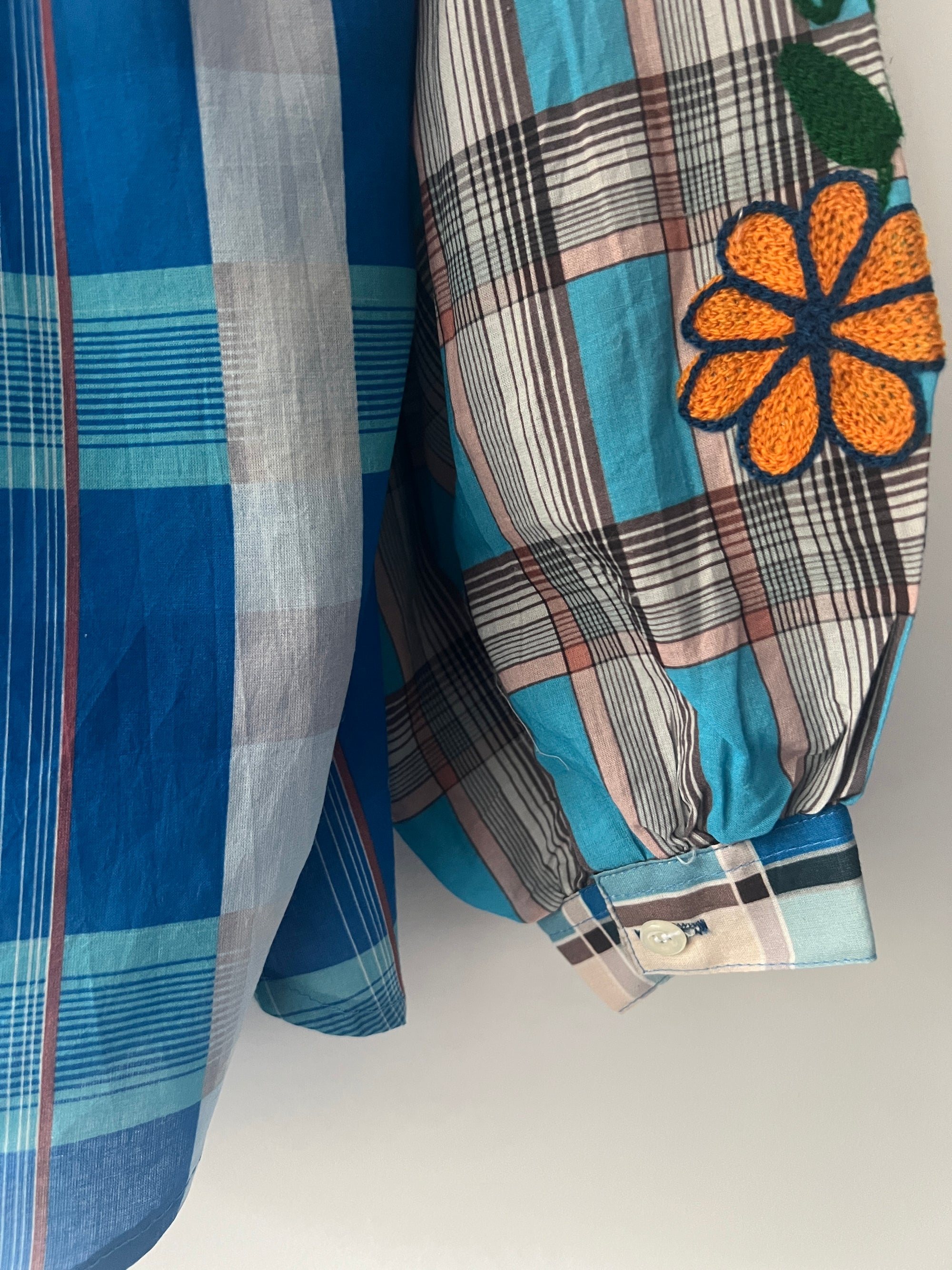 Embroidered Blouse - Blue Check