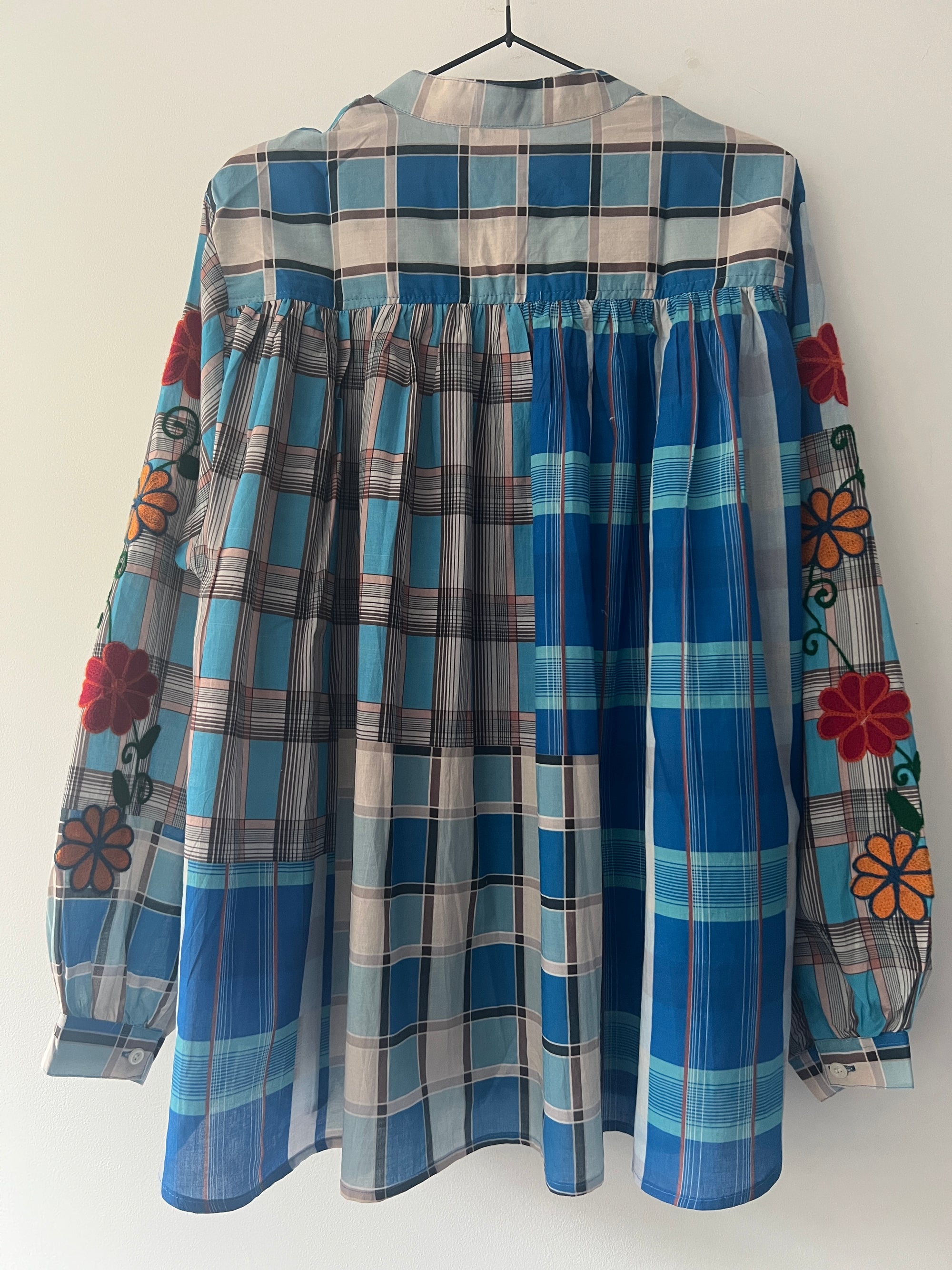 Embroidered Blouse - Blue Check