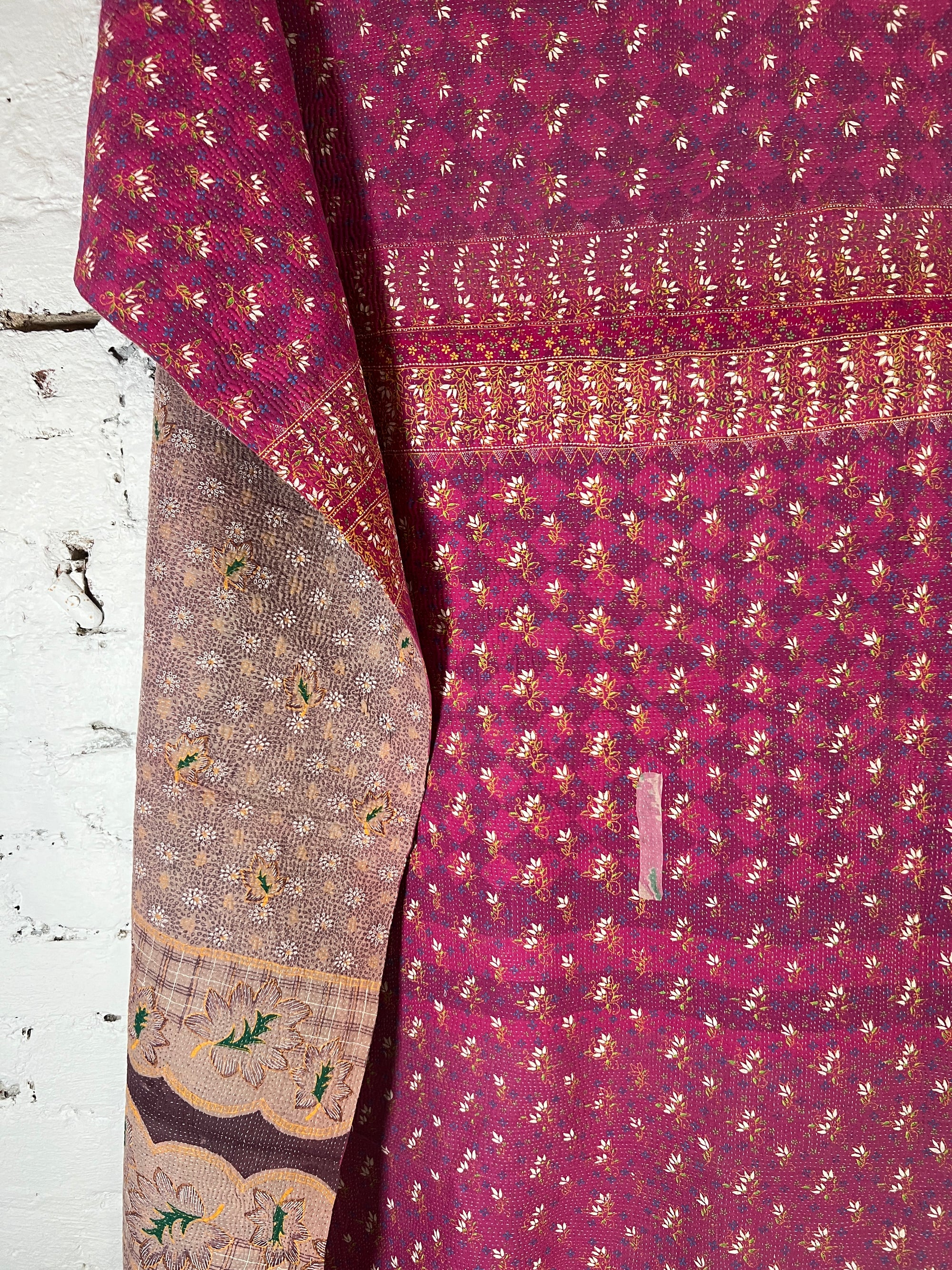 Hand Stitched Vintage Kantha Throw - Lilac and Pink