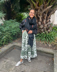 Embroidered Sozani Pattern Full Skirt - Sage and Off White