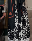 Embroidered Sozani Pattern Full Skirt - Black And Off White