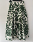 Embroidered Sozani Pattern Full Skirt - Sage and Off White