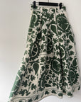 Embroidered Sozani Pattern Full Skirt - Sage and Off White