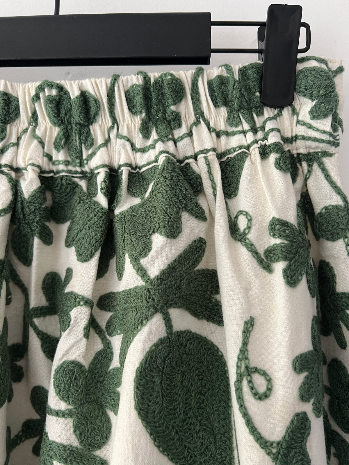 Embroidered Sozani Pattern Full Skirt - Sage and Off White