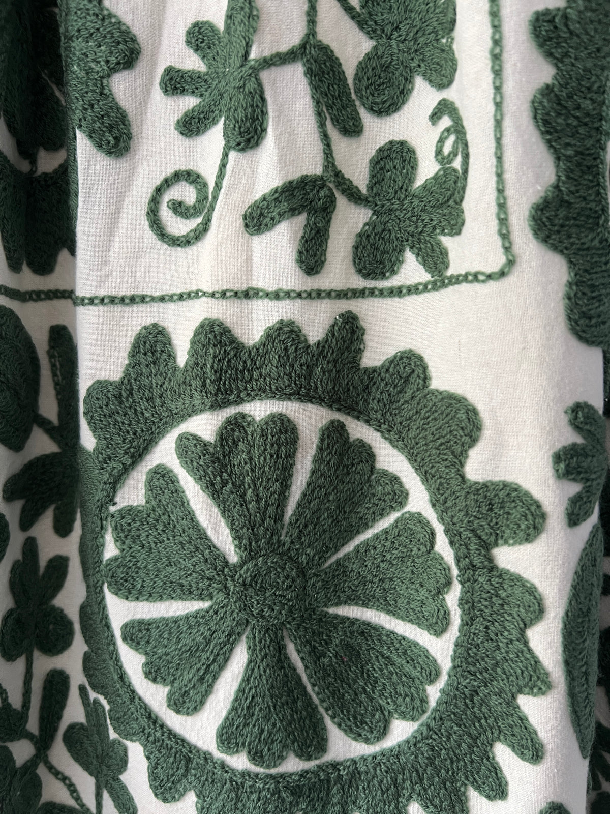 Embroidered Sozani Pattern Full Skirt - Sage and Off White