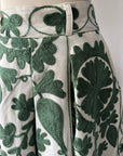 Embroidered Sozani Pattern Full Skirt - Sage and Off White