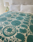 Cotton Hand Embroidered Sozani Throw - Soft Teal