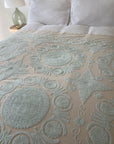 Cotton Hand Embroidered Sozani Throw - Pale Mint