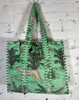 Printed Tote Bag - Green Leopard