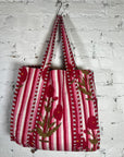 Printed Tote Bag - Red flower and Stripe