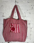 Printed Tote Bag - Red flower and Stripe