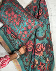 Printed Kantha Cushion Cover - Blue Rose Border