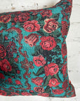 Printed Kantha Cushion Cover - Blue Rose Border