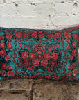 Printed Kantha Cushion Cover - Blue Rose Border