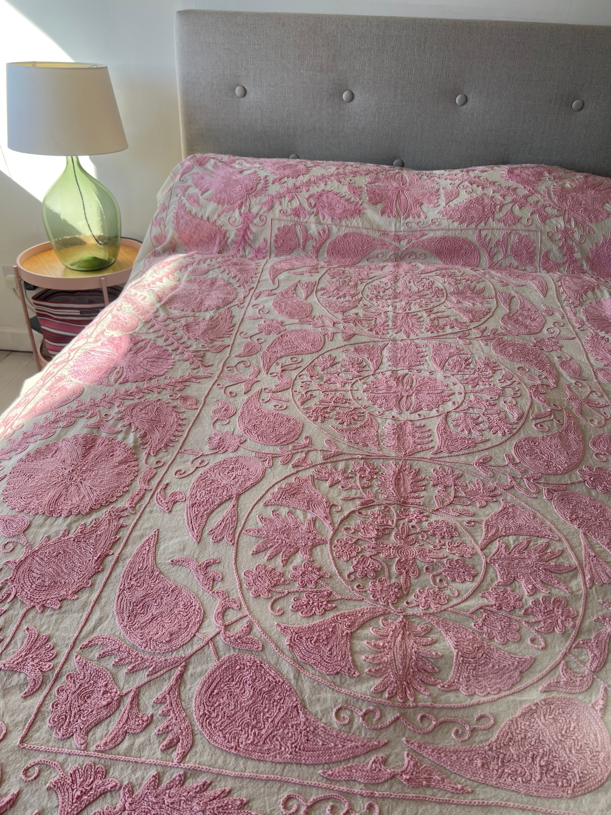 Hand Embroidered Throw - Pale Pink